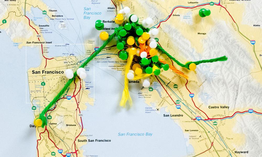 Map of Bay Area with push pins