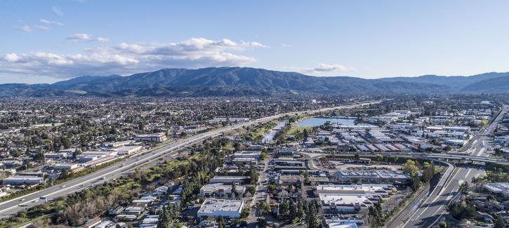 Aerial view of the city of Campbell, in Santa Clara County